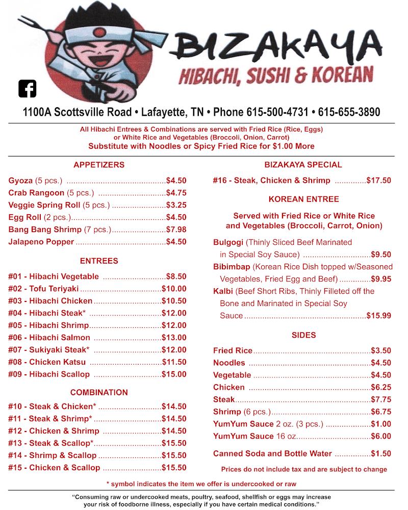 Bizakaya Hibachi Sushi Korean Menu image 1