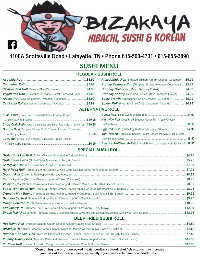 Bizakaya Hibachi Sushi Korean Menu image 2
